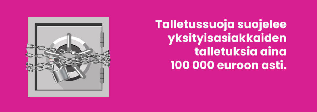 Yksityisiakkaiden talletukset kuuluvat talletussuojan piiriin aina 100 000 euroon asti.